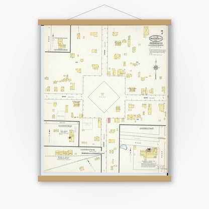 Old map wall art mockup — magnetic wood frame on white wall — Sanborn Fire Insurance Map from Wadsworth, Medina County, Ohio (1913), Sheet #0007