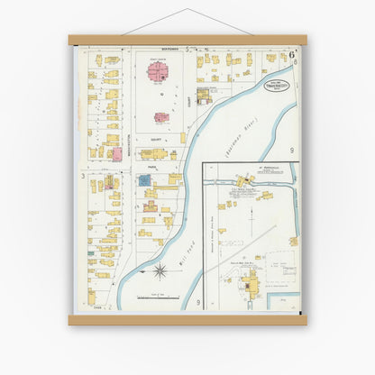 Old map wall art mockup — magnetic wood frame on white wall — Sanborn Fire Insurance Map from Traverse City, Grand Traverse County, Michigan (1904), Sheet #0006
