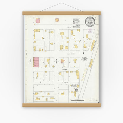 Old map wall art mockup — magnetic wood frame on white wall — Sanborn Fire Insurance Map from Milford, Ellis County, Texas (1905) - Complete Map Set