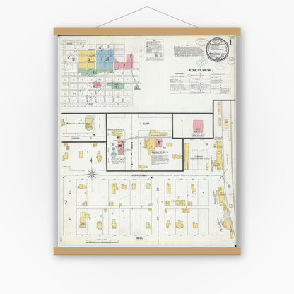 Old map wall art mockup — magnetic wood frame on white wall — Sanborn Fire Insurance Map from Winnebago, Faribault County, Minnesota (1899) - Complete Map Set
