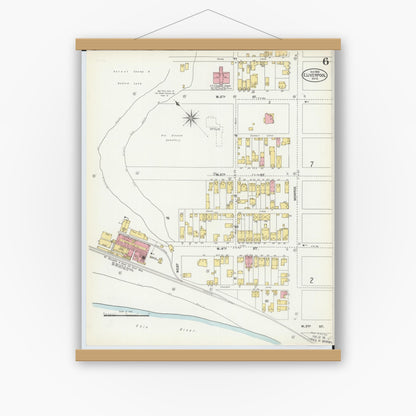 Old map wall art mockup — magnetic wood frame on white wall — Sanborn Fire Insurance Map from East Liverpool, Columbiana County, Ohio (1903), Sheet #0006