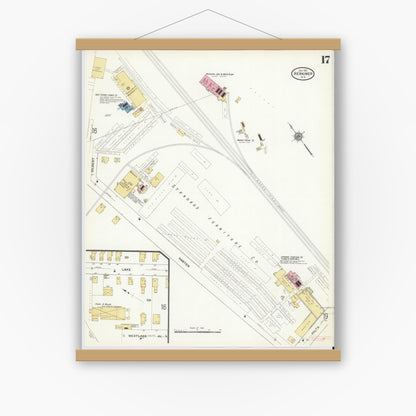 Old map wall art mockup — magnetic wood frame on white wall — Sanborn Fire Insurance Map from Herkimer, Herkimer County, New York (1911), Sheet #0017