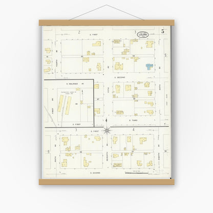 Old map wall art mockup — magnetic wood frame on white wall — Sanborn Fire Insurance Map from Luling, Caldwell County, Texas (1907), Sheet #0005