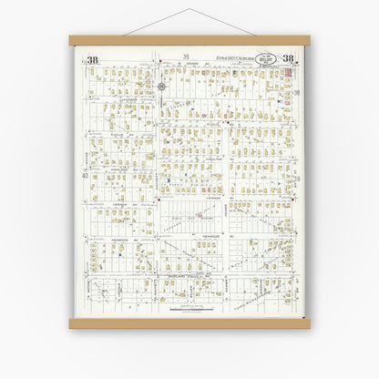 Old map wall art mockup — magnetic wood frame on white wall — Sanborn Fire Insurance Map from Beloit, Rock County, Wisconsin (1926), Sheet #0038