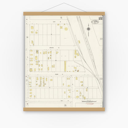 Old map wall art mockup — magnetic wood frame on white wall — Sanborn Fire Insurance Map from El Centro, Imperial County, California (1922), Sheet #0022