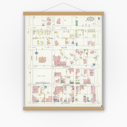 Old map wall art mockup — magnetic wood frame on white wall — Sanborn Fire Insurance Map from Laredo, Webb County, Texas (1909), Sheet #0006
