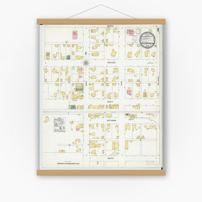 Old map wall art mockup — magnetic wood frame on white wall — Sanborn Fire Insurance Map from West Manchester, Preble County, Ohio (1901), Sheet #0001