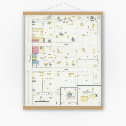 Old map wall art mockup — magnetic wood frame on white wall — Sanborn Fire Insurance Map from Comanche, Comanche County, Texas (1902), Sheet #0003