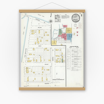 Old map wall art mockup — magnetic wood frame on white wall — Sanborn Fire Insurance Map from Virginia, Saint Louis County, Minnesota (1900) - Complete Map Set