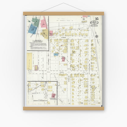 Old map wall art mockup — magnetic wood frame on white wall — Sanborn Fire Insurance Map from Steubenville, Jefferson County, Ohio (1913), Sheet #0035