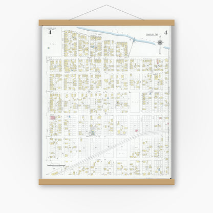 Old map wall art mockup — magnetic wood frame on white wall — Sanborn Fire Insurance Map from Lakeside, Ottawa County, Ohio (1946), Sheet #0004