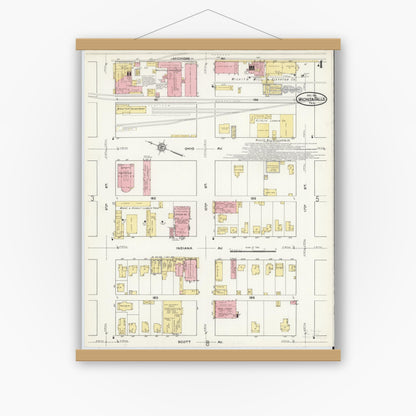 Old map wall art mockup — magnetic wood frame on white wall — Sanborn Fire Insurance Map from Wichita Falls, Wichita County, Texas (1915), Sheet #0004