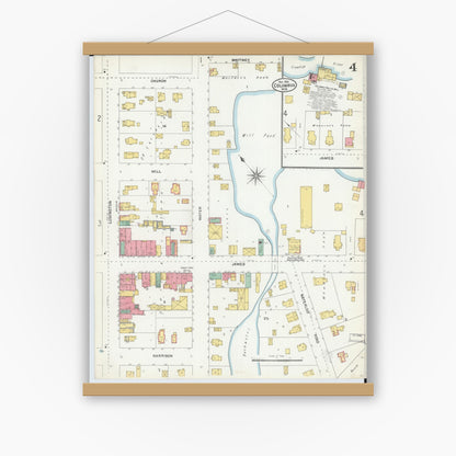 Old map wall art mockup — magnetic wood frame on white wall — Sanborn Fire Insurance Map from Columbus, Columbia and Dodge County, Wisconsin (1904), Sheet #0004