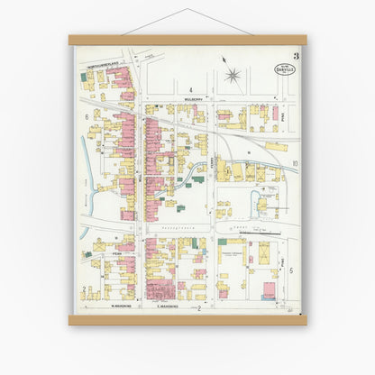 Old map wall art mockup — magnetic wood frame on white wall — Sanborn Fire Insurance Map from Danville, Montour County, Pennsylvania (1901), Sheet #0003