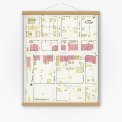 Old map wall art mockup — magnetic wood frame on white wall — Sanborn Fire Insurance Map from Fort Meade, Polk County, Florida (1917), Sheet #0002