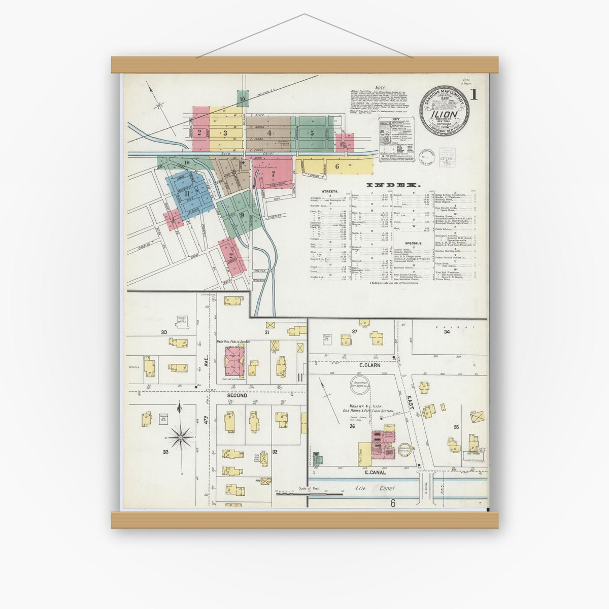 Old map wall art mockup — magnetic wood frame on white wall — Sanborn Fire Insurance Map from Ilion, Herkimer County, New York (1902) - Complete Map Set