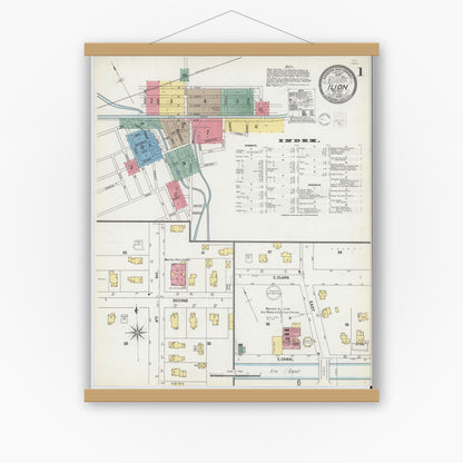 Old map wall art mockup — magnetic wood frame on white wall — Sanborn Fire Insurance Map from Ilion, Herkimer County, New York (1902) - Complete Map Set