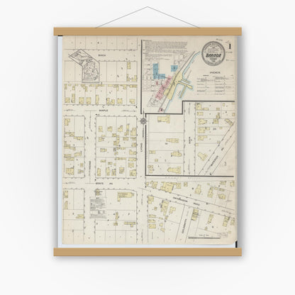 Old map wall art mockup — magnetic wood frame on white wall — Sanborn Fire Insurance Map from Baraga, Baraga County, Michigan (1914) - Complete Map Set