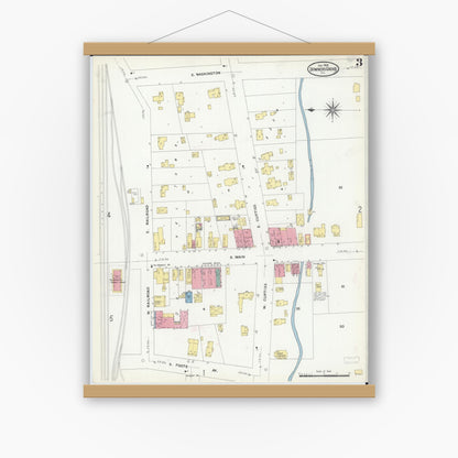 Old map wall art mockup — magnetic wood frame on white wall — Sanborn Fire Insurance Map from Downers Grove, Dupage County, Illinois (1909), Sheet #0003
