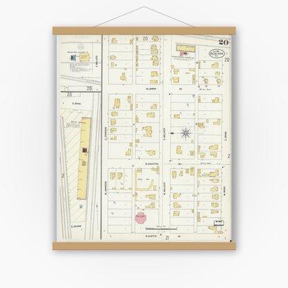 Old map wall art mockup — magnetic wood frame on white wall — Sanborn Fire Insurance Map from Denison, Grayson County, Texas (1903), Sheet #0020