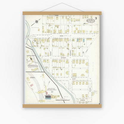 Old map wall art mockup — magnetic wood frame on white wall — Sanborn Fire Insurance Map from Beaverdale, Cambria County, Pennsylvania (1914), Sheet #0003