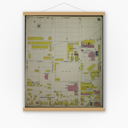 Old map wall art mockup — magnetic wood frame on white wall — Sanborn Fire Insurance Map from Madison, Dane County, Wisconsin (1908), Sheet #0018