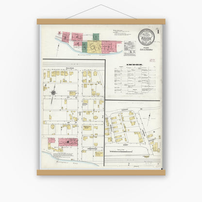 Old map wall art mockup — magnetic wood frame on white wall — Sanborn Fire Insurance Map from Roscoe, Washington County, Pennsylvania (1911) - Complete Map Set