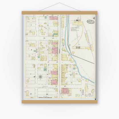 Old map wall art mockup — magnetic wood frame on white wall — Sanborn Fire Insurance Map from Orange, Orange County, Texas (1891), Sheet #0004