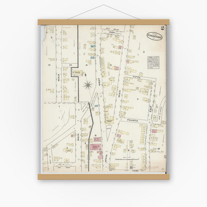 Old map wall art mockup — magnetic wood frame on white wall — Sanborn Fire Insurance Map from Schaghticoke, Rensselaer County, New York (1884), Sheet #0002