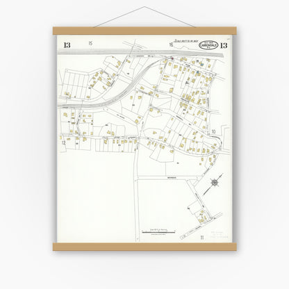 Old map wall art mockup — magnetic wood frame on white wall — Sanborn Fire Insurance Map from Carbondale, Lackawanna County, Pennsylvania (1923), Sheet #0013