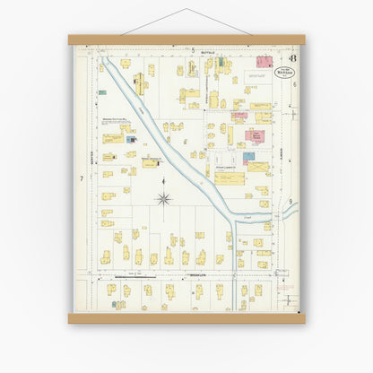 Old map wall art mockup — magnetic wood frame on white wall — Sanborn Fire Insurance Map from Warsaw, Wyoming County, New York (1903), Sheet #0008