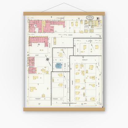 Old map wall art mockup — magnetic wood frame on white wall — Sanborn Fire Insurance Map from Live Oak, Suwanee County, Florida (1912), Sheet #0016