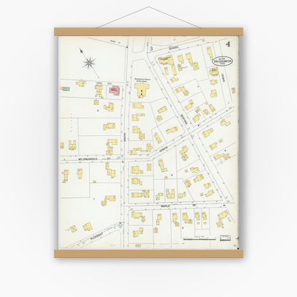 Old map wall art mockup — magnetic wood frame on white wall — Sanborn Fire Insurance Map from Bridgewater, Plymouth County, Massachusetts (1901), Sheet #0004
