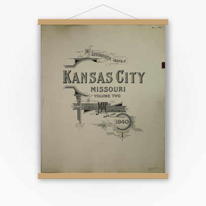 Old map wall art mockup — magnetic wood frame on white wall — Sanborn Fire Insurance Map from Kansas City, Jackson, Clay, And Platte Counties, Missouri (1951), Sheet #0001