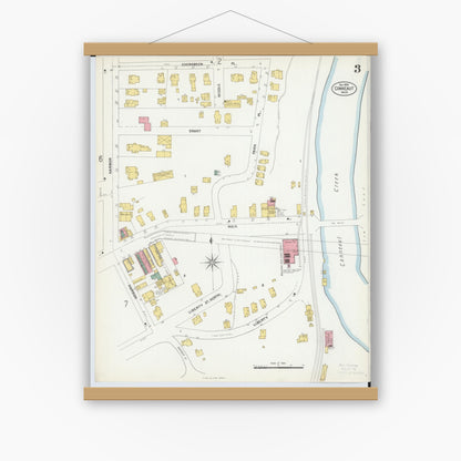 Old map wall art mockup — magnetic wood frame on white wall — Sanborn Fire Insurance Map from Conneaut, Ashtabula County, Ohio (1902), Sheet #0003