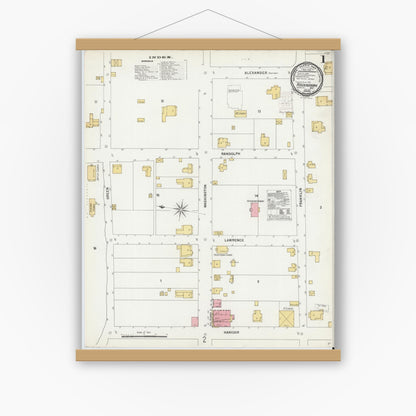 Old map wall art mockup — magnetic wood frame on white wall — Sanborn Fire Insurance Map from Rockingham, Richmond County, North Carolina (1900) - Complete Map Set