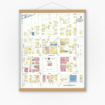 Old map wall art mockup — magnetic wood frame on white wall — Sanborn Fire Insurance Map from Caldwell, Noble County, Ohio (1923), Sheet #0002