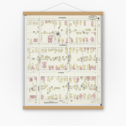 Old map wall art mockup — magnetic wood frame on white wall — Sanborn Fire Insurance Map from Xenia, Greene County, Ohio (1890), Sheet #0004