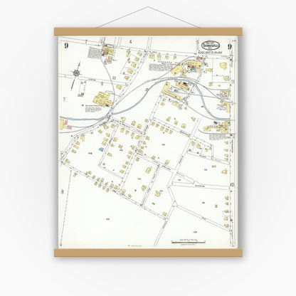 Old map wall art mockup — magnetic wood frame on white wall — Sanborn Fire Insurance Map from Thomasville, Davidson County, North Carolina (1923), Sheet #0009