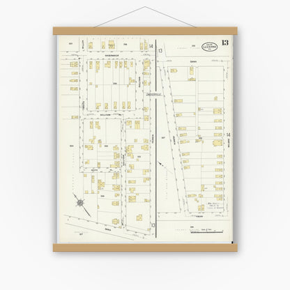 Old map wall art mockup — magnetic wood frame on white wall — Sanborn Fire Insurance Map from Luzerne, Luzerne County, Pennsylvania (1911), Sheet #0013