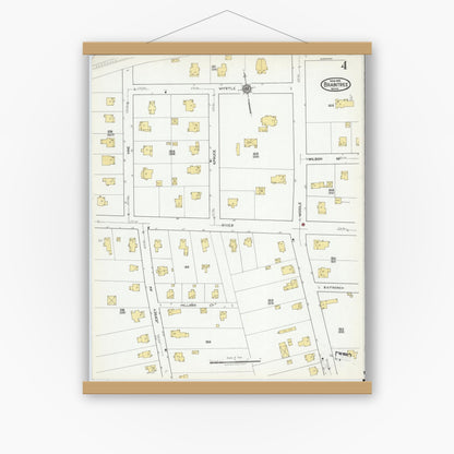 Old map wall art mockup — magnetic wood frame on white wall — Sanborn Fire Insurance Map from Braintree, Norfolk County, Massachusetts (1919), Sheet #0004