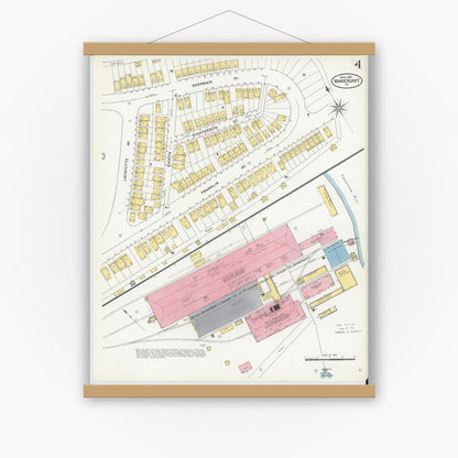 Old map wall art mockup — magnetic wood frame on white wall — Sanborn Fire Insurance Map from Vandergrift, Westmoreland County, Pennsylvania (1909), Sheet #0004