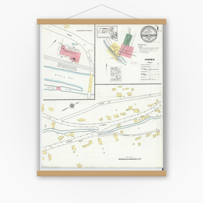 Old map wall art mockup — magnetic wood frame on white wall — Sanborn Fire Insurance Map from Erving Center, Franklin County, Massachusetts (1915), Sheet #0001