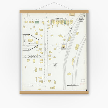 Old map wall art mockup — magnetic wood frame on white wall — Sanborn Fire Insurance Map from Savannah, Wayne County, New York (1901), Sheet #0002