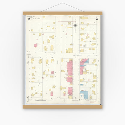 Old map wall art mockup — magnetic wood frame on white wall — Sanborn Fire Insurance Map from Schoolcraft, Kalamazoo County, Michigan (1937), Sheet #0002
