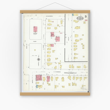 Old map wall art mockup — magnetic wood frame on white wall — Sanborn Fire Insurance Map from Chardon, Geauga County, Ohio (1918), Sheet #0003
