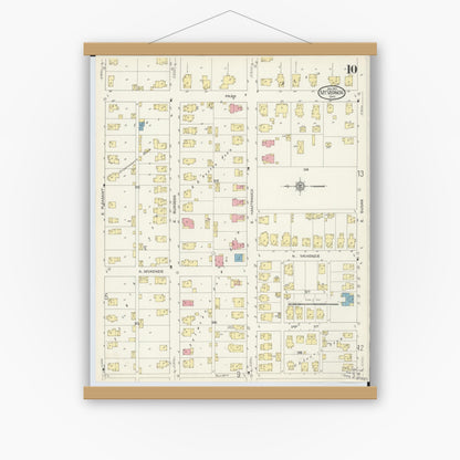 Old map wall art mockup — magnetic wood frame on white wall — Sanborn Fire Insurance Map from Mount Vernon, Knox County, Ohio (1913), Sheet #0010