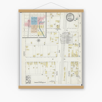 Old map wall art mockup — magnetic wood frame on white wall — Sanborn Fire Insurance Map from Antigo, Langlade County, Wisconsin (1889) - Complete Map Set