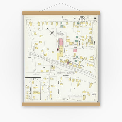 Old map wall art mockup — magnetic wood frame on white wall — Sanborn Fire Insurance Map from Ipswich, Essex County, Massachusetts (1907), Sheet #0005
