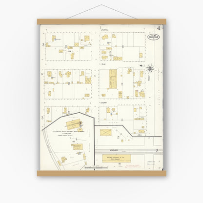 Old map wall art mockup — magnetic wood frame on white wall — Sanborn Fire Insurance Map from Davis, Yolo County, California (1907), Sheet #0004